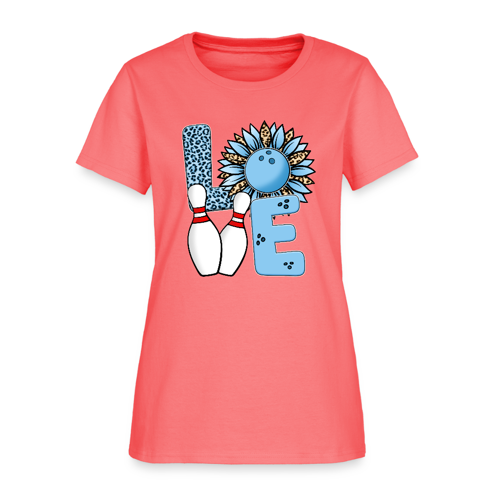 Women's T-Shirt- LOVE (bowling pin) - coral
